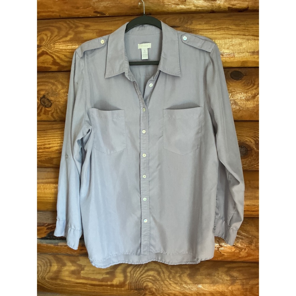 Chicos Women Lavender Purple Modal Utility Button Down Shirt Epaulettes Size 3 L